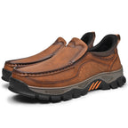 Mens Slip On Casual Outdoor Leather Walking Hiking Shoes V3672/V3673