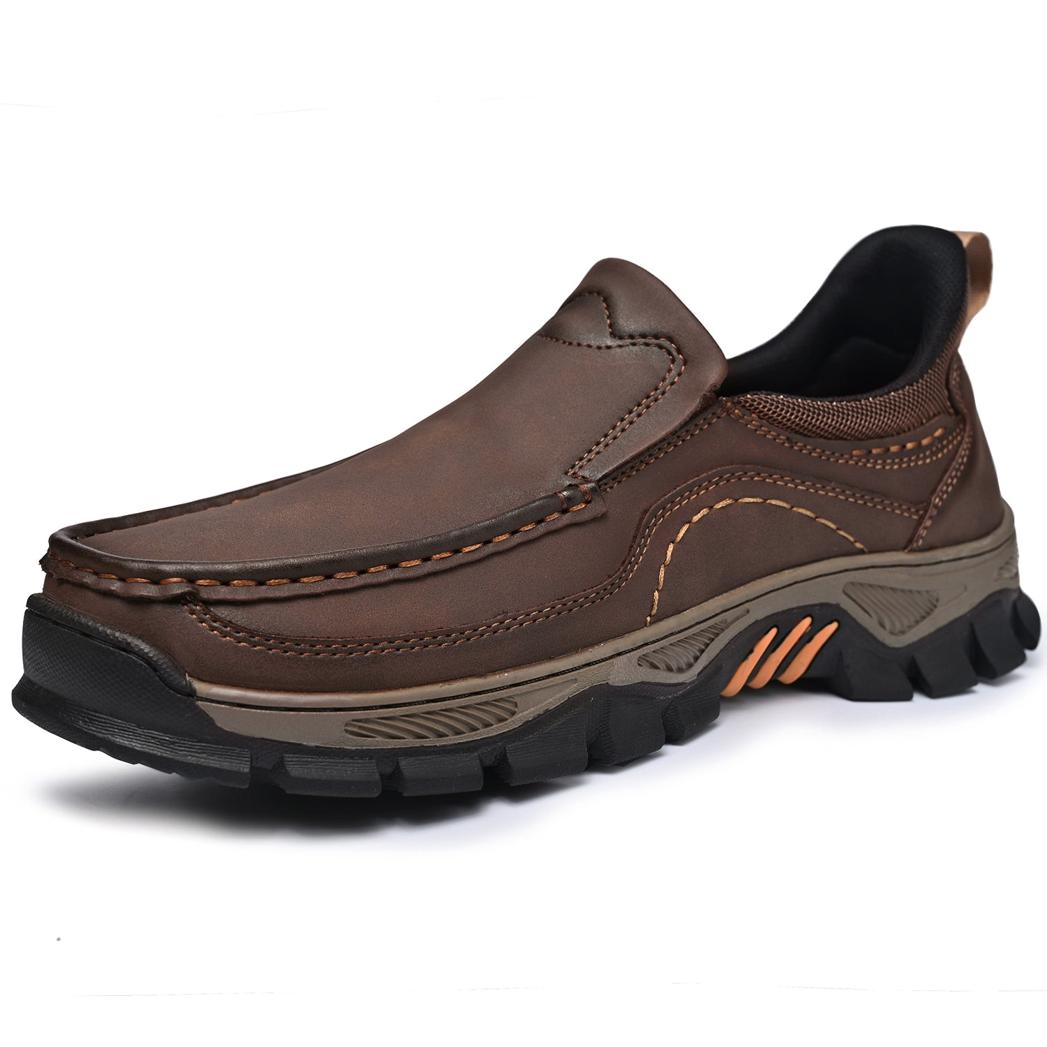 Mens Slip On Casual Outdoor Leather Walking Hiking Shoes V3672/V3673