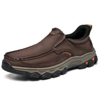 Mens Slip On Casual Outdoor Leather Walking Hiking Shoes V3689