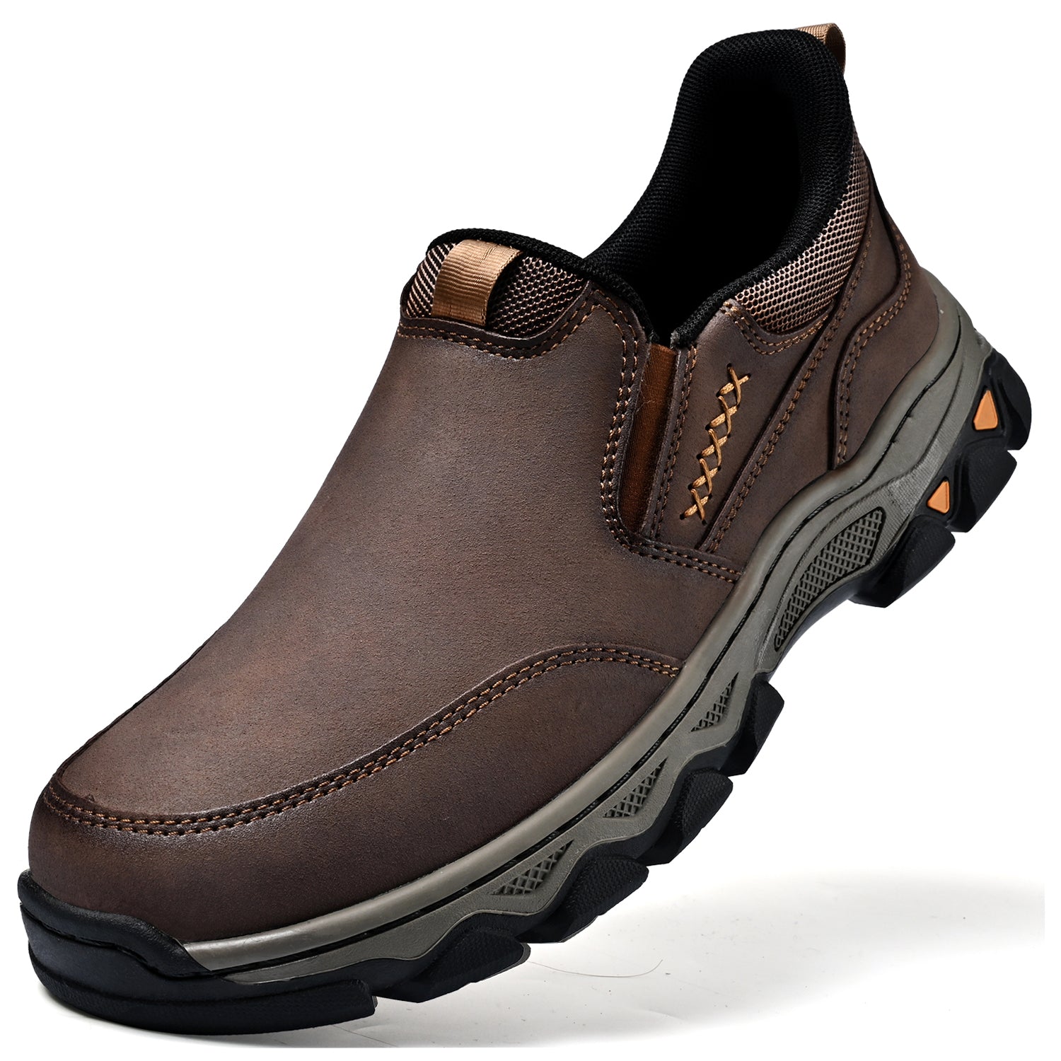 Mens Slip On Casual Outdoor Leather Walking Hiking Shoes V3686