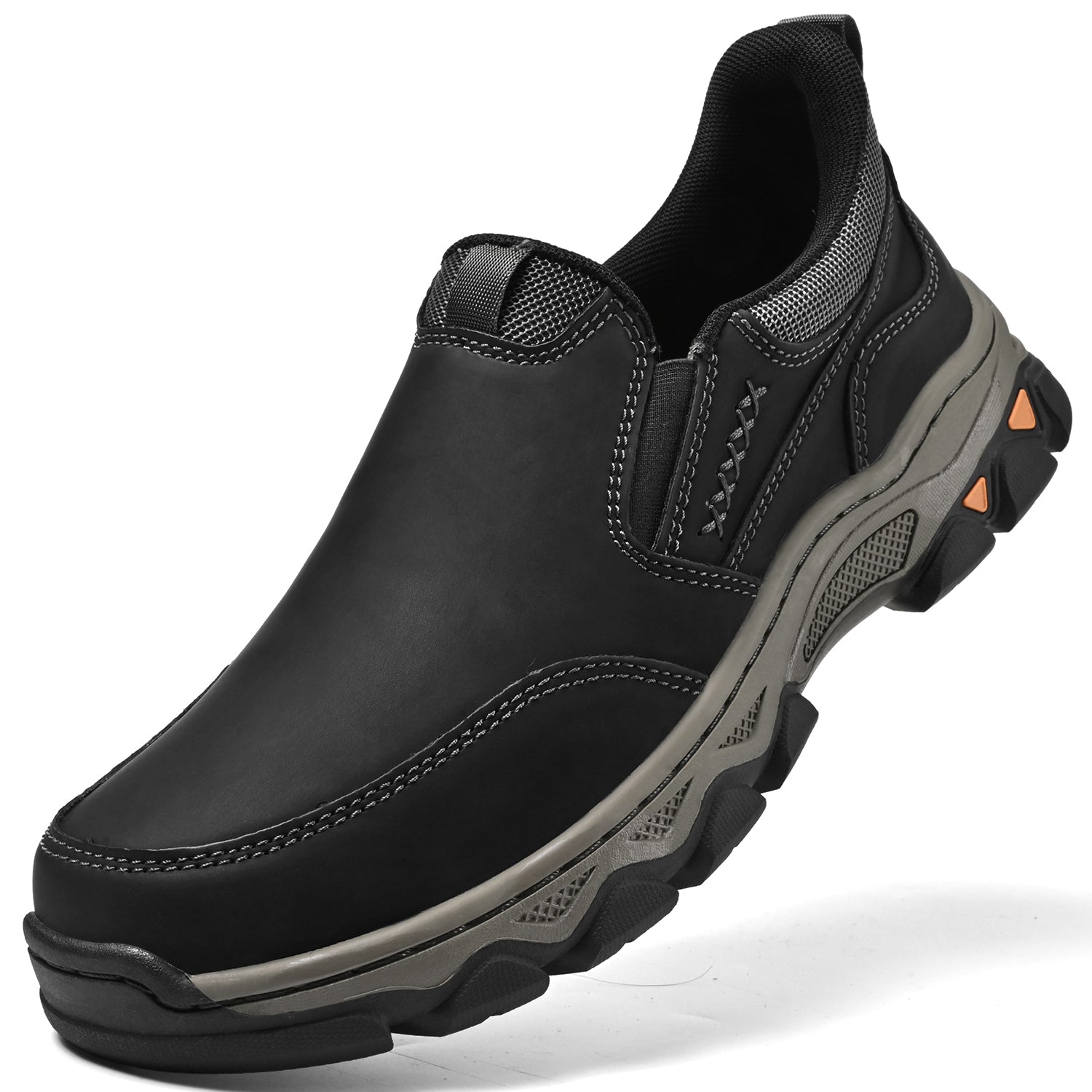 Mens Slip On Casual Outdoor Leather Walking Hiking Shoes V3686