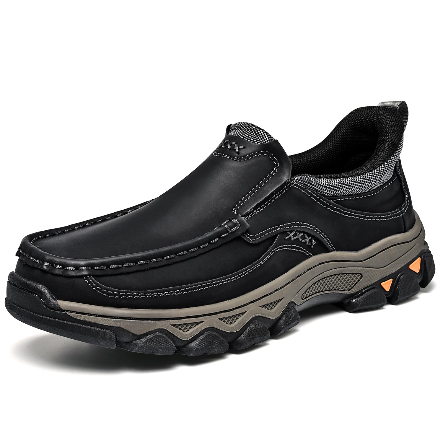 Mens Slip On Casual Outdoor Leather Walking Hiking Shoes V3689