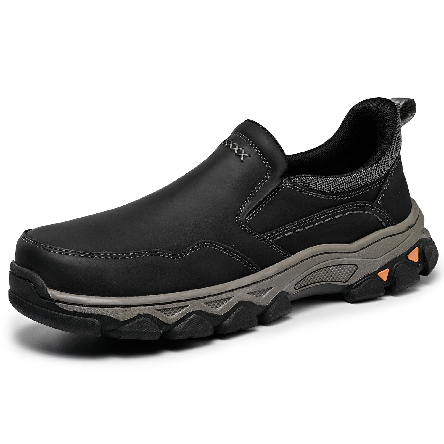 Mens Slip On Casual Outdoor Leather Walking Hiking Shoes V3382/V3699