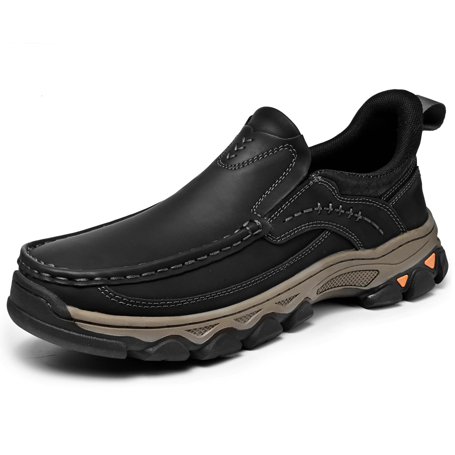 Mens Slip On Casual Outdoor Leather Walking Hiking Shoes V3688