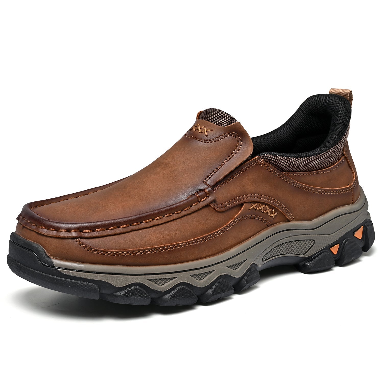 Mens Slip On Casual Outdoor Leather Walking Hiking Shoes V3689