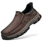 Mens Slip On Casual Outdoor Leather Walking Hiking Shoes V3689