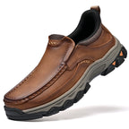 Mens Slip On Casual Outdoor Leather Walking Hiking Shoes V3689
