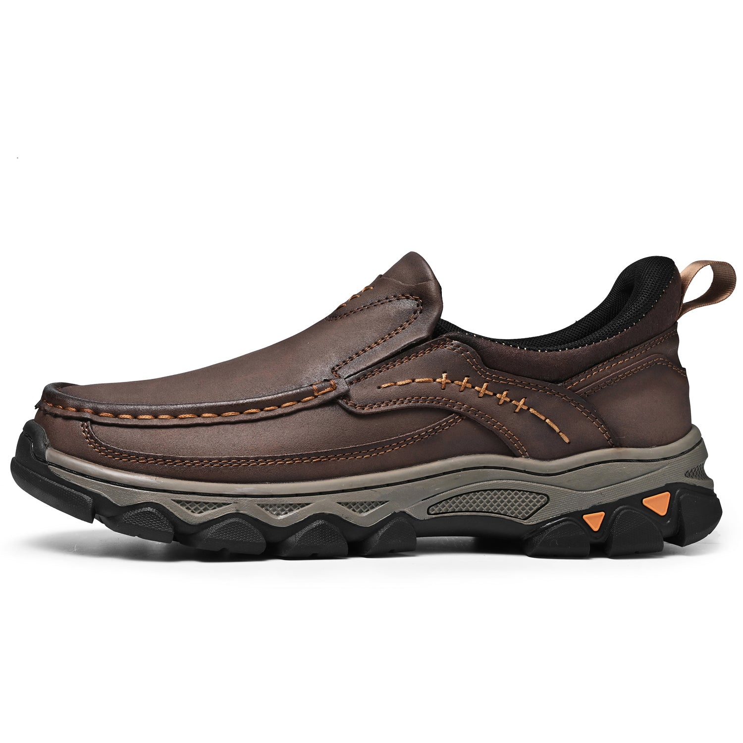 Mens Slip On Casual Outdoor Leather Walking Hiking Shoes V3688