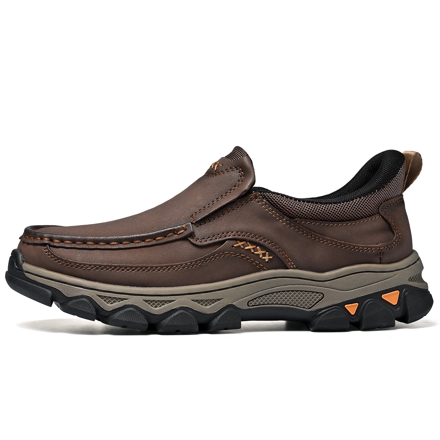 Mens Slip On Casual Outdoor Leather Walking Hiking Shoes V3689
