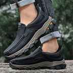 Mens Slip On Casual Outdoor Leather Walking Hiking Shoes V3689