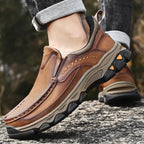 Mens Slip On Casual Outdoor Leather Walking Hiking Shoes V3688