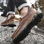 Mens Slip On Casual Outdoor Leather Walking Hiking Shoes V3688