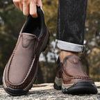 Mens Slip On Casual Outdoor Leather Walking Hiking Shoes V3688