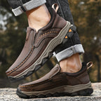 Mens Slip On Casual Outdoor Leather Walking Hiking Shoes V3688