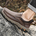 Mens Slip On Casual Outdoor Leather Walking Hiking Shoes V3688