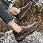 Mens Slip On Casual Outdoor Leather Walking Hiking Shoes V3688