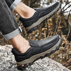 Mens Slip On Casual Outdoor Leather Walking Hiking Shoes V3688