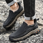 Mens Slip On Casual Outdoor Leather Walking Hiking Shoes V3688