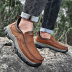 Mens Slip On Casual Outdoor Leather Walking Hiking Shoes V3689