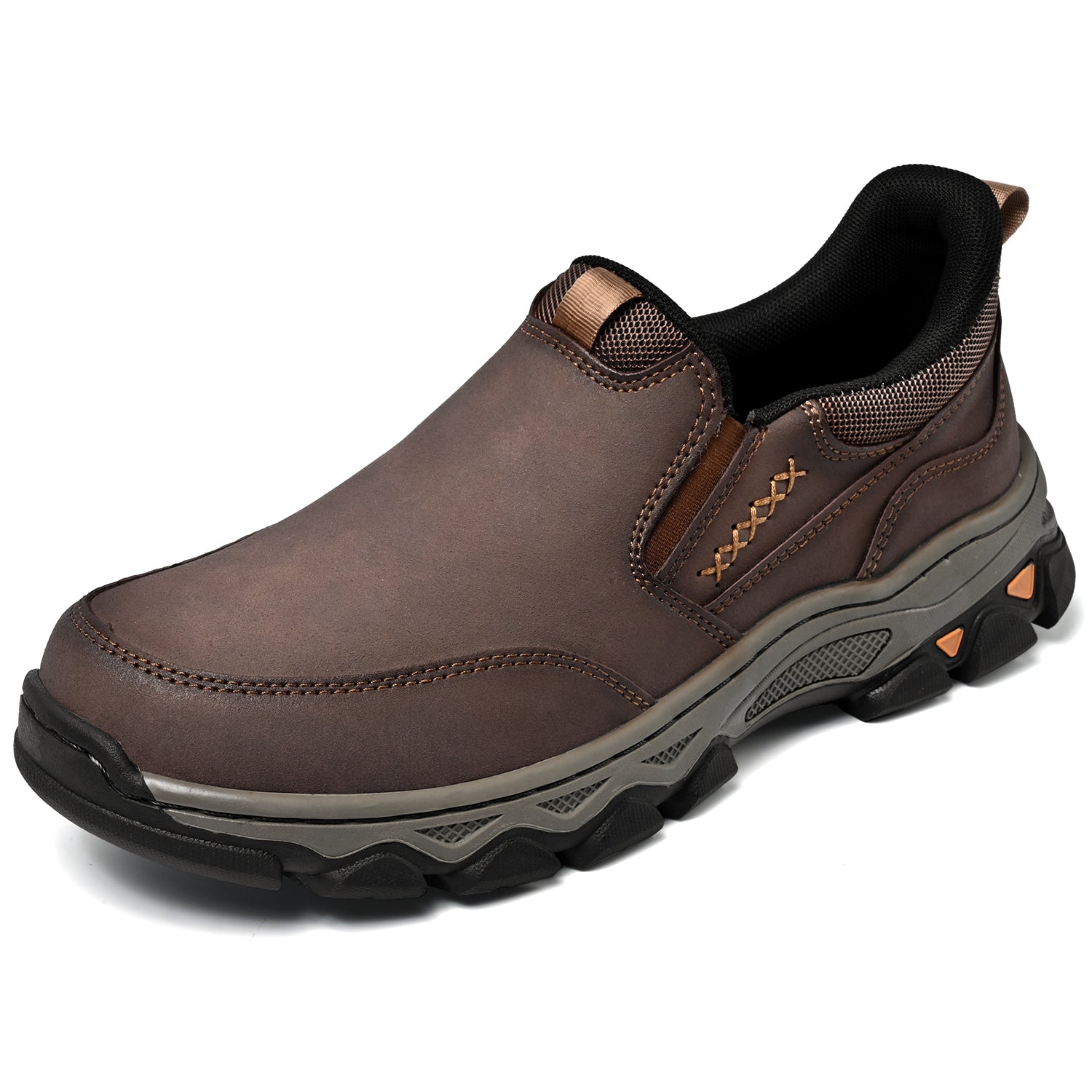 Mens Slip On Casual Outdoor Leather Walking Hiking Shoes V3686