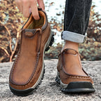 Mens Slip On Casual Outdoor Leather Walking Hiking Shoes 3770