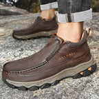 Mens Slip On Casual Outdoor Leather Walking Hiking Shoes 3770