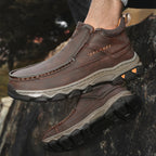 Mens Slip On Casual Outdoor Leather Walking Hiking Shoes 3770