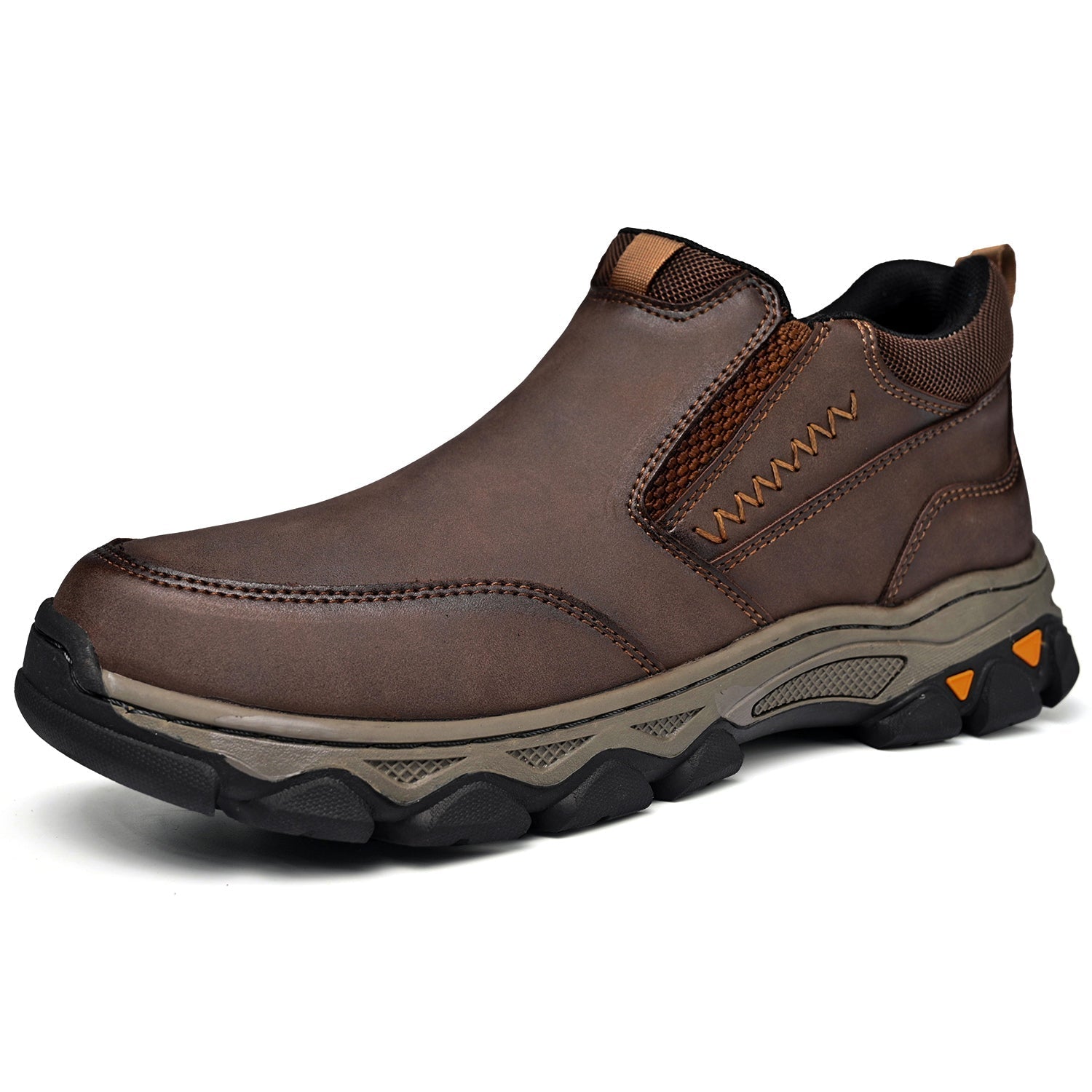 Mens Slip On Casual Outdoor Leather Walking Hiking Shoes V3382/V3699