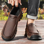 Mens Slip On Casual Outdoor Leather Walking Hiking Shoes V3672/V3673