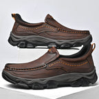 Mens Slip On Casual Outdoor Leather Walking Hiking Shoes V3672/V3673