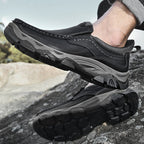 Mens Slip On Casual Outdoor Leather Walking Hiking Shoes V3672/V3673