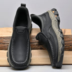 Mens Slip On Casual Outdoor Leather Walking Hiking Shoes V3689