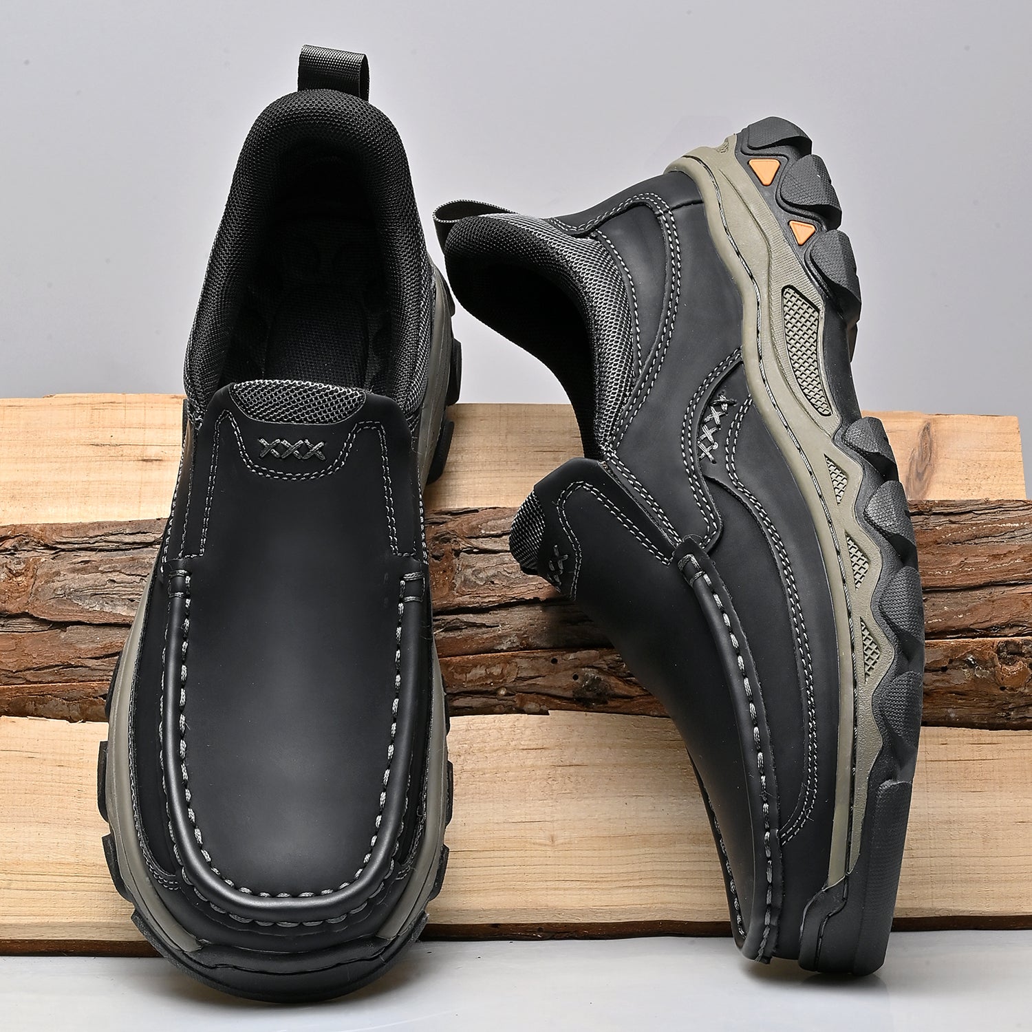 Mens Slip On Casual Outdoor Leather Walking Hiking Shoes V3689