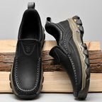 Mens Slip On Casual Outdoor Leather Walking Hiking Shoes V3688