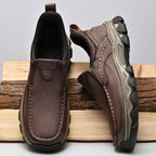 Mens Slip On Casual Outdoor Leather Walking Hiking Shoes V3688