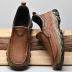 Mens Slip On Casual Outdoor Leather Walking Hiking Shoes V3688