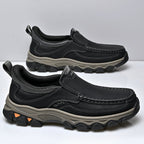 Mens Slip On Casual Outdoor Leather Walking Hiking Shoes V3689