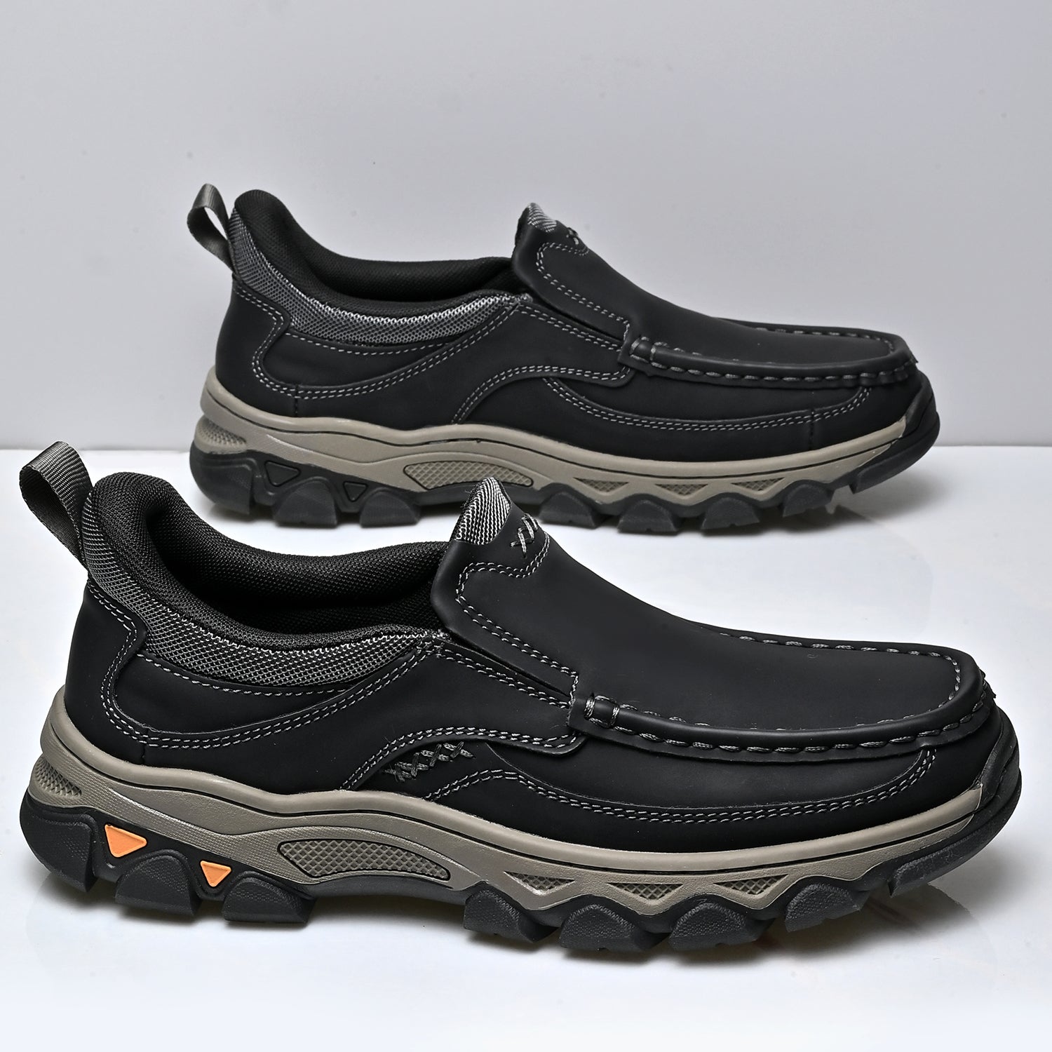 Mens Slip On Casual Outdoor Leather Walking Hiking Shoes V3689