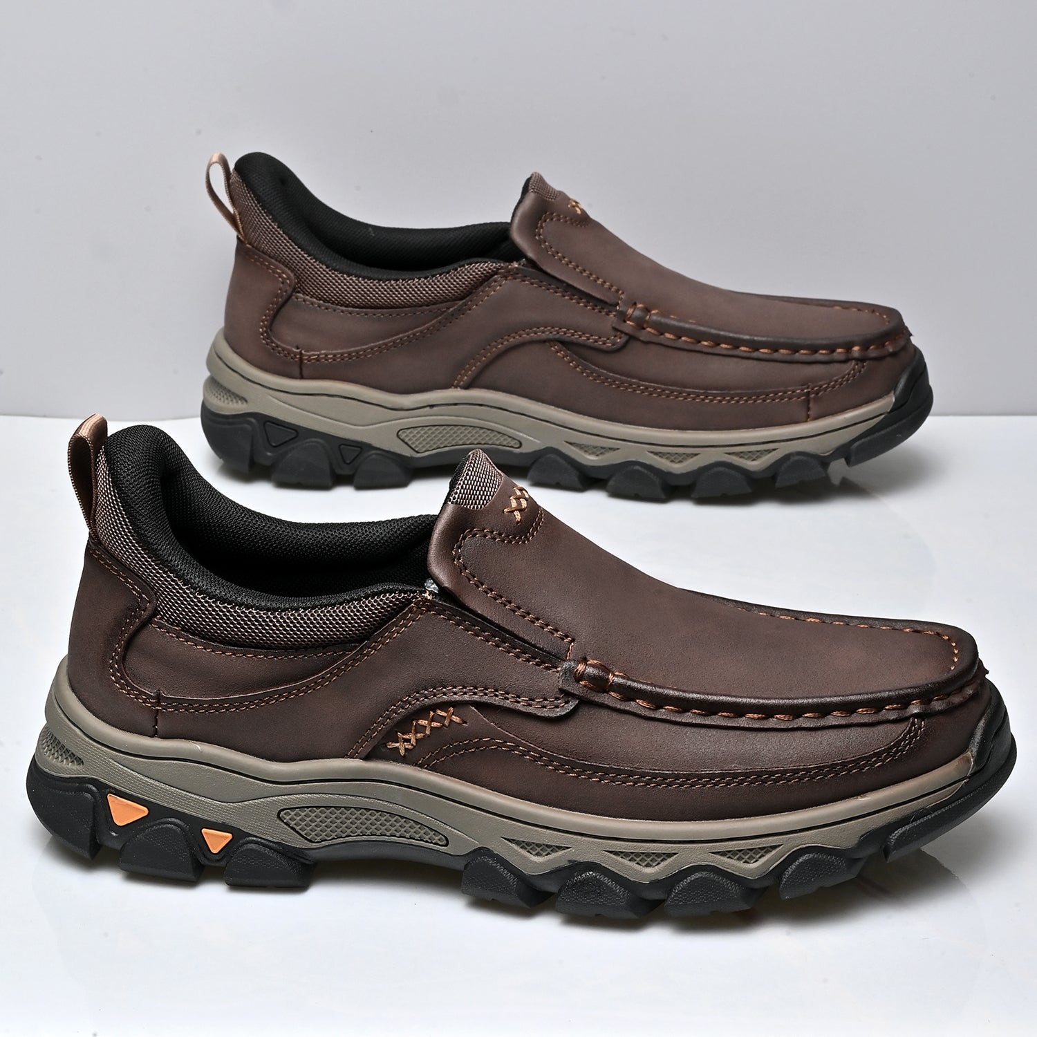 Mens Slip On Casual Outdoor Leather Walking Hiking Shoes V3689